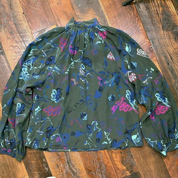 Tanya Taylor Long Sleeve Floral Blouse Tie neck SZ 6 - Picture 10 of 12